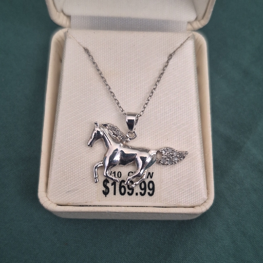 925 Sterling Silver 1/10 CTTW Diamond Horse Pendant